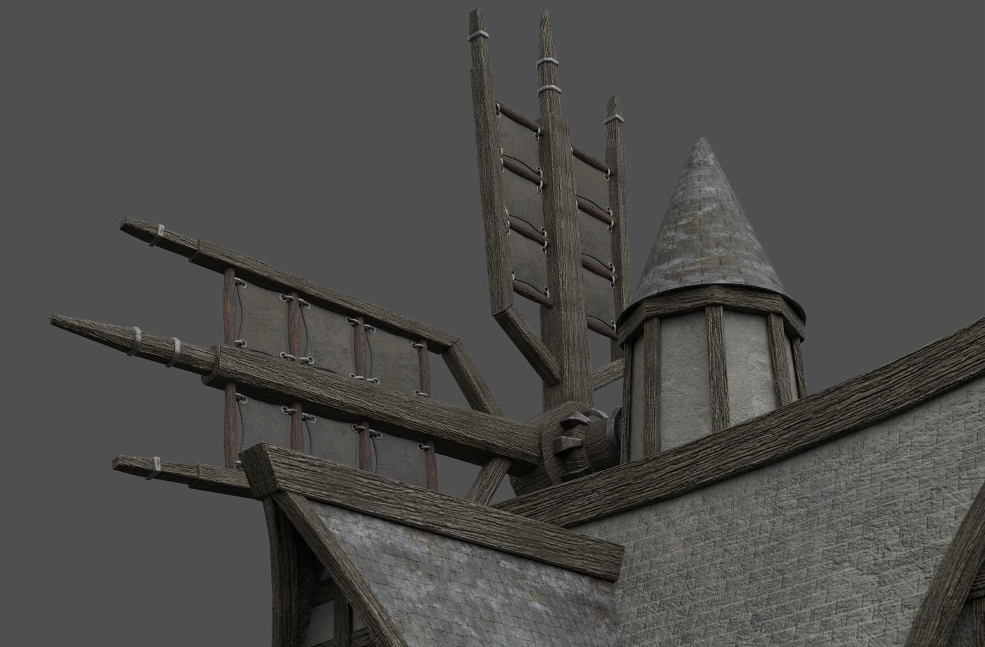 Medieval Windmill water wheel Pack Blender and Unreal Engine 5 3D model_7
