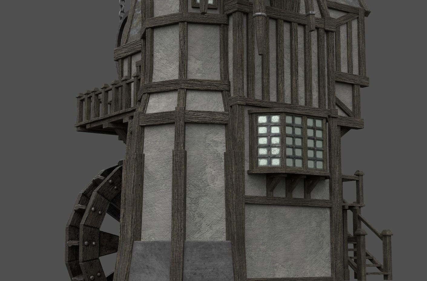 Medieval Windmill water wheel Pack Blender and Unreal Engine 5 3D model_9