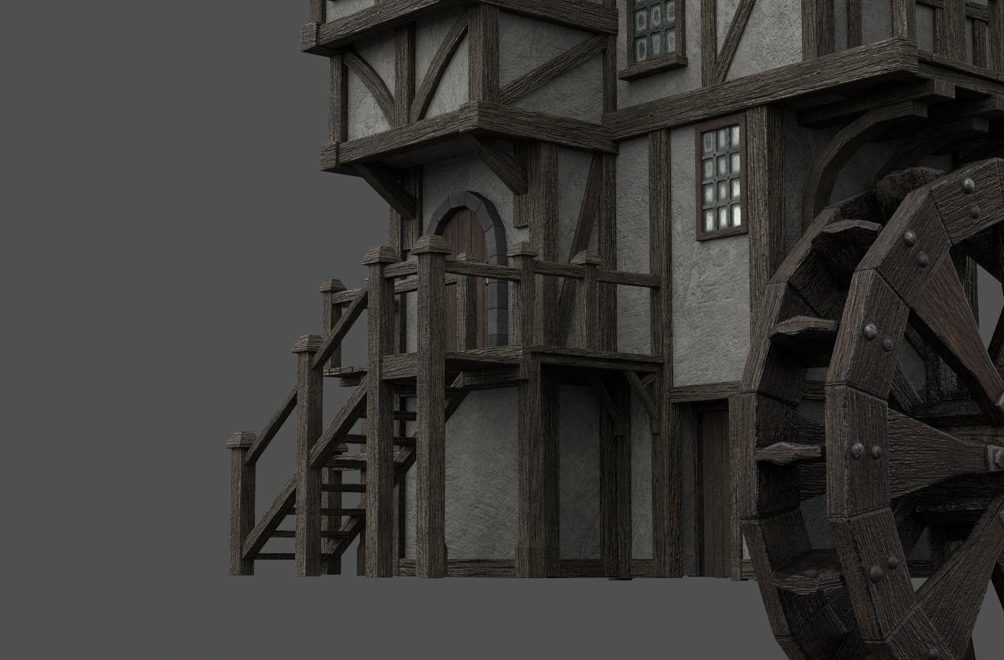 Medieval Windmill water wheel Pack Blender and Unreal Engine 5 3D model_15