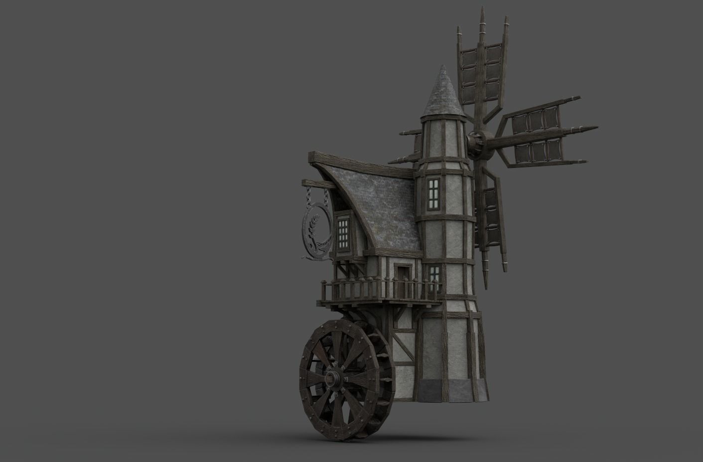 Medieval Windmill water wheel Pack Blender and Unreal Engine 5 3D model_13