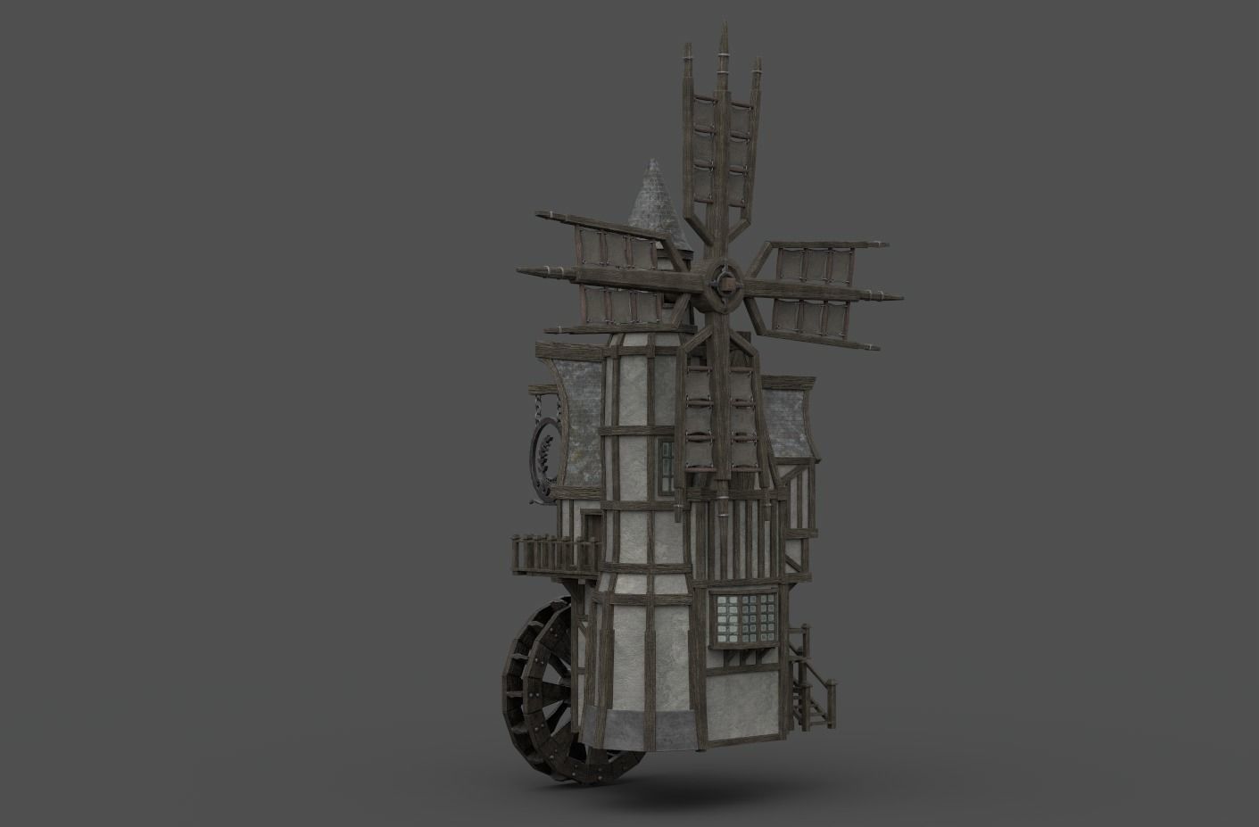 Medieval Windmill water wheel Pack Blender and Unreal Engine 5 3D model_14