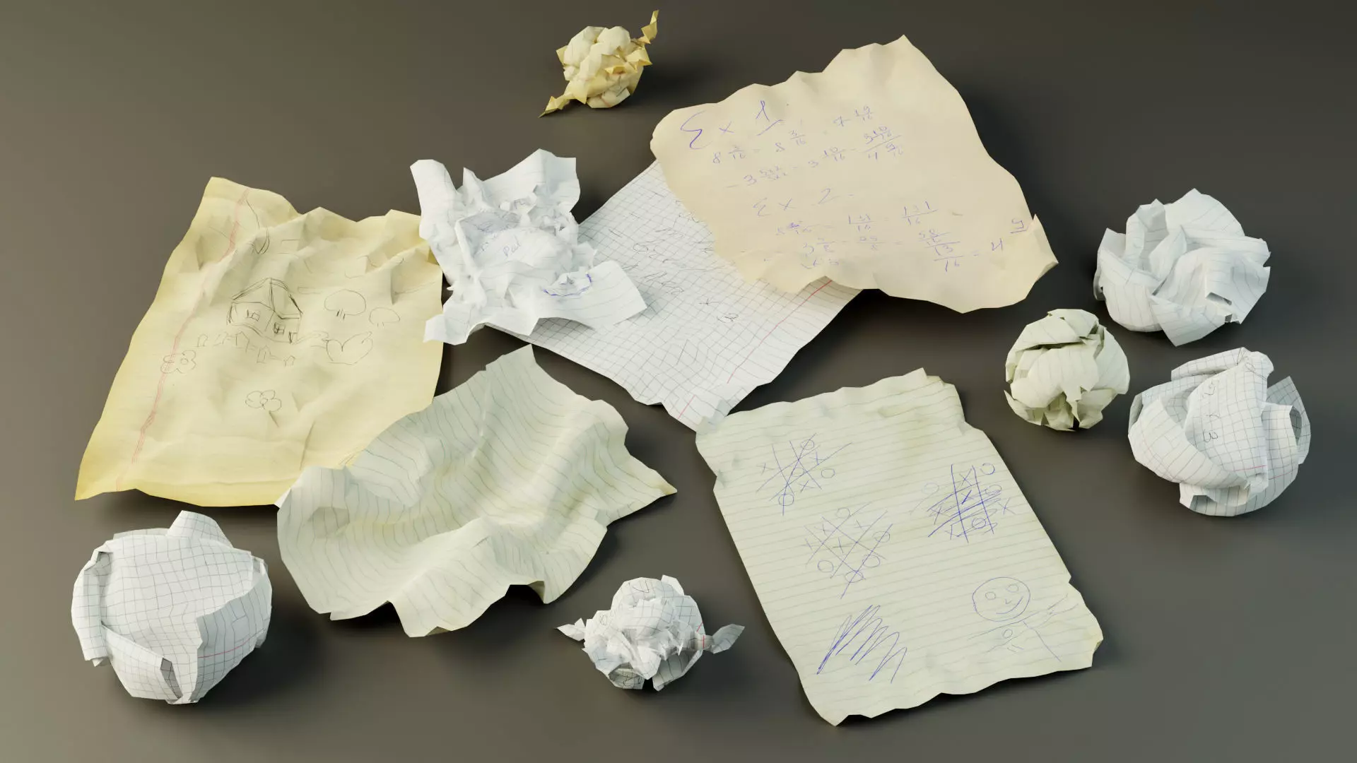 Crumpled Paper Pack Low-poly 3D model_0