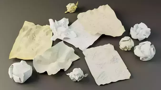 Crumpled Paper Pack Low-poly 3D model