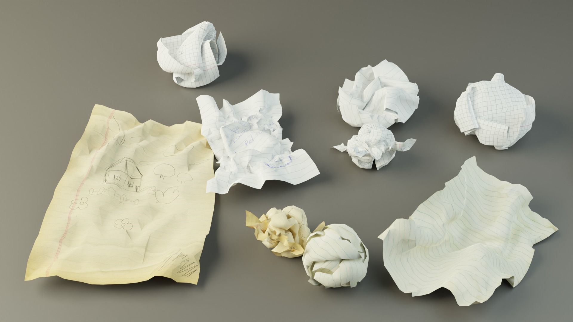 Crumpled Paper Pack Low-poly 3D model_4