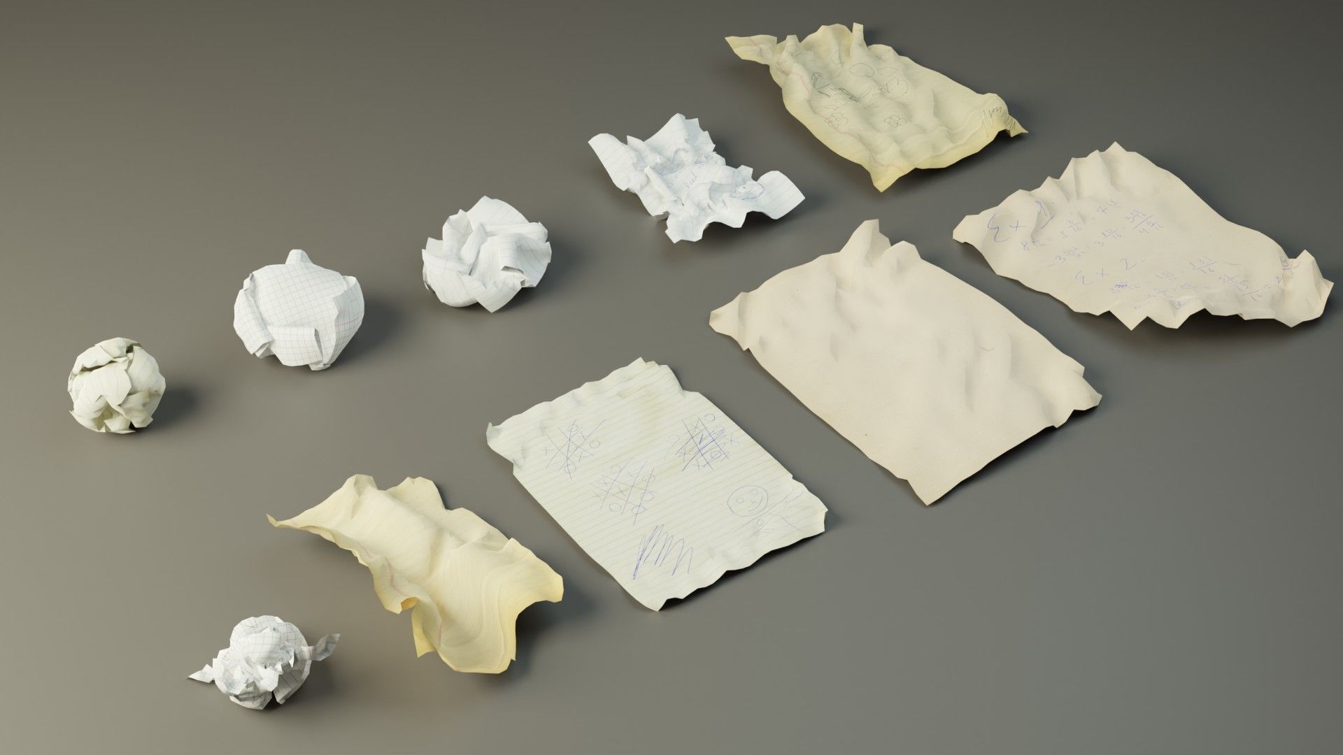 Crumpled Paper Pack Low-poly 3D model_1