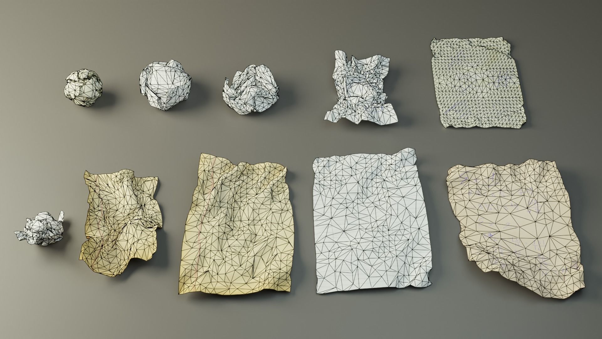 Crumpled Paper Pack Low-poly 3D model_6