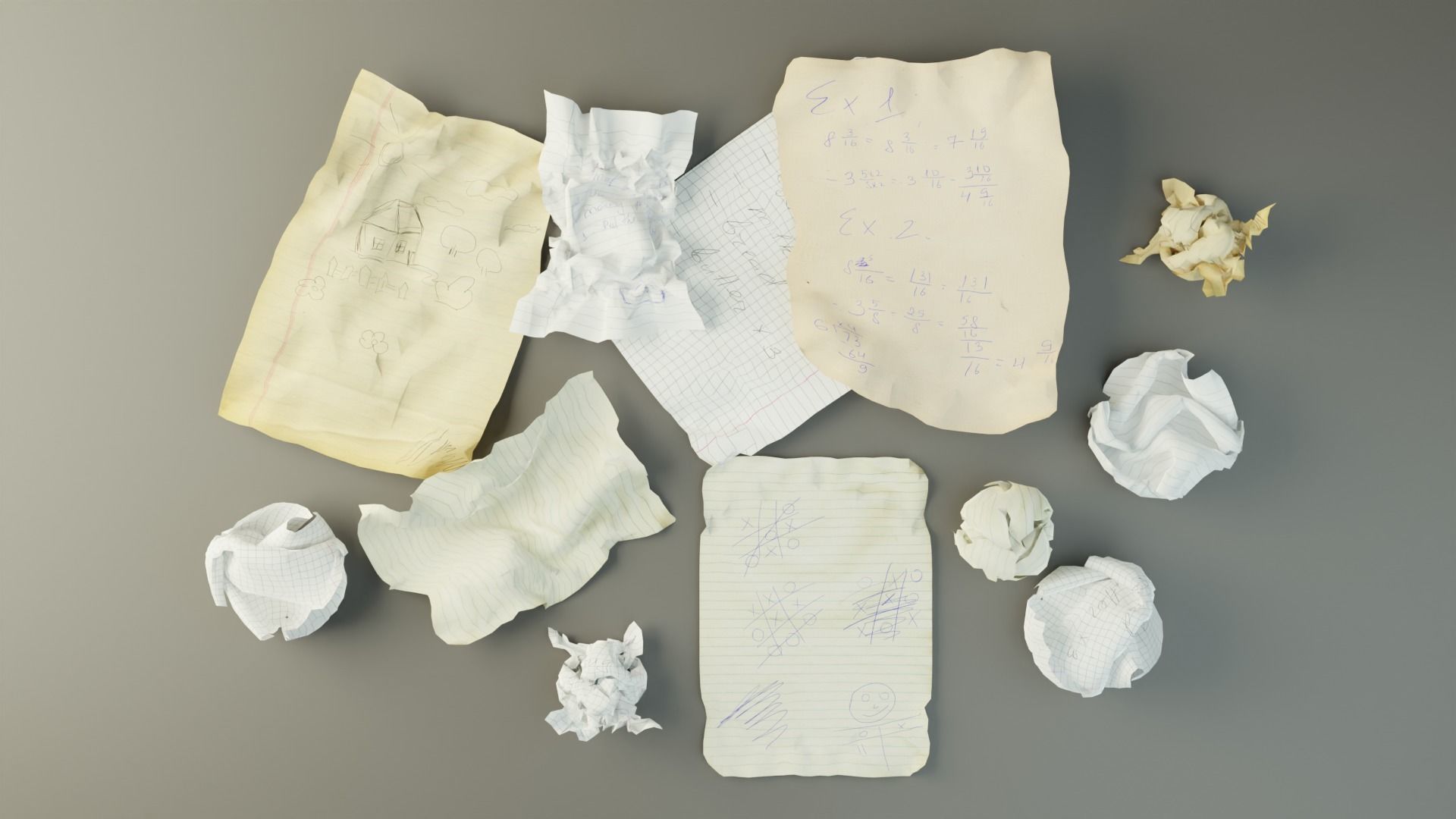 Crumpled Paper Pack Low-poly 3D model_5