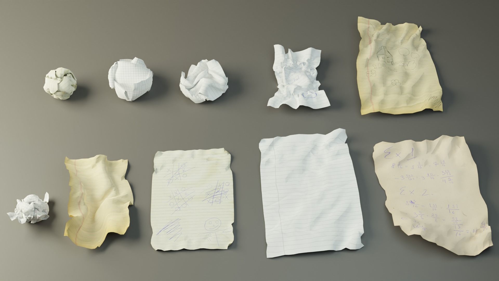 Crumpled Paper Pack Low-poly 3D model_2
