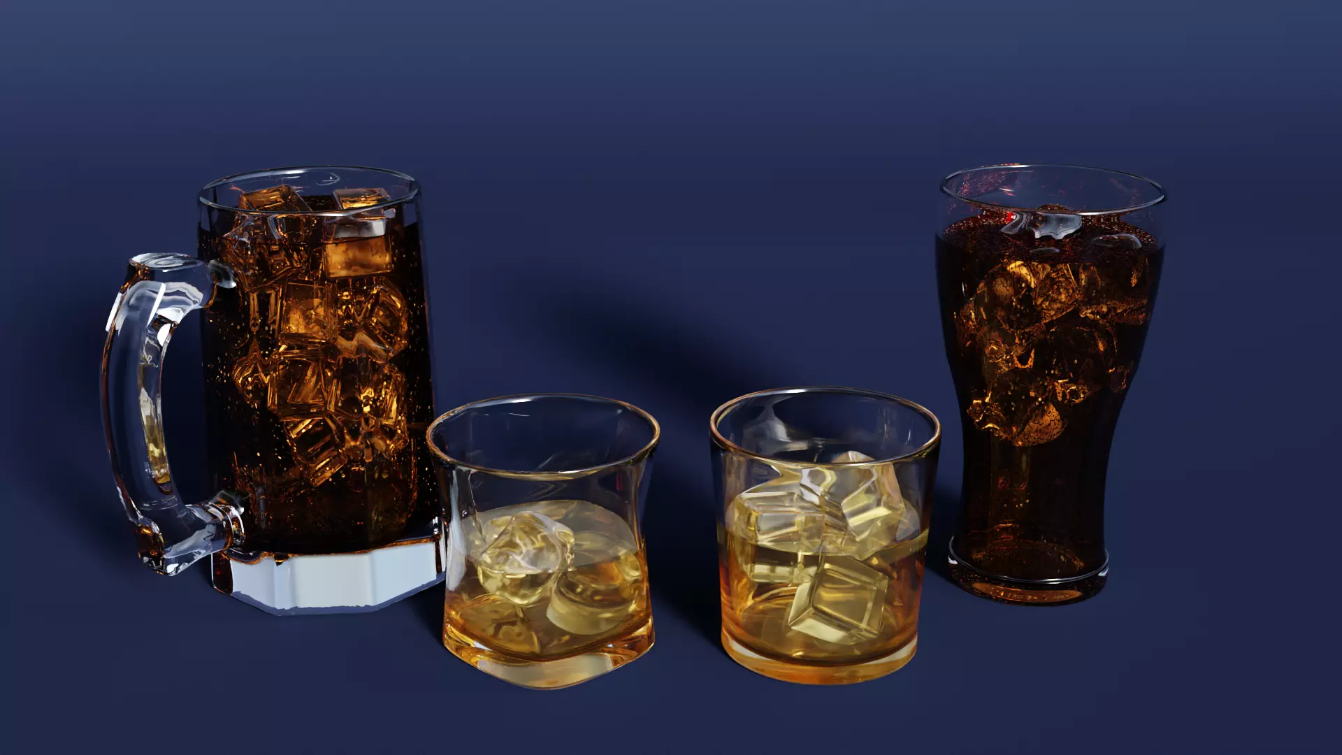 Drink Set - Coke and Whiskey Glasses 3D model_0