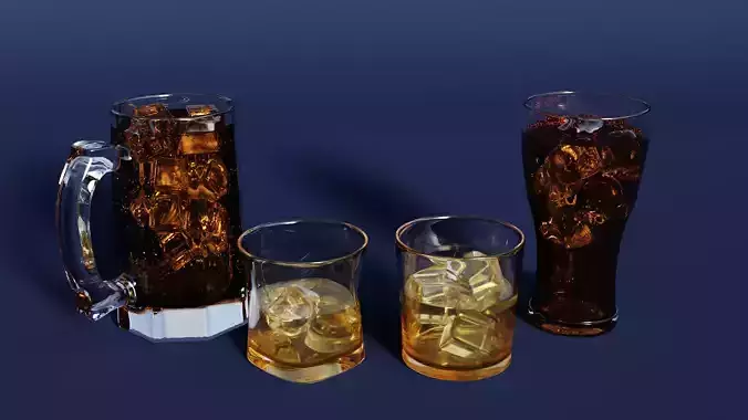 Drink Set - Coke and Whiskey Glasses 3D model