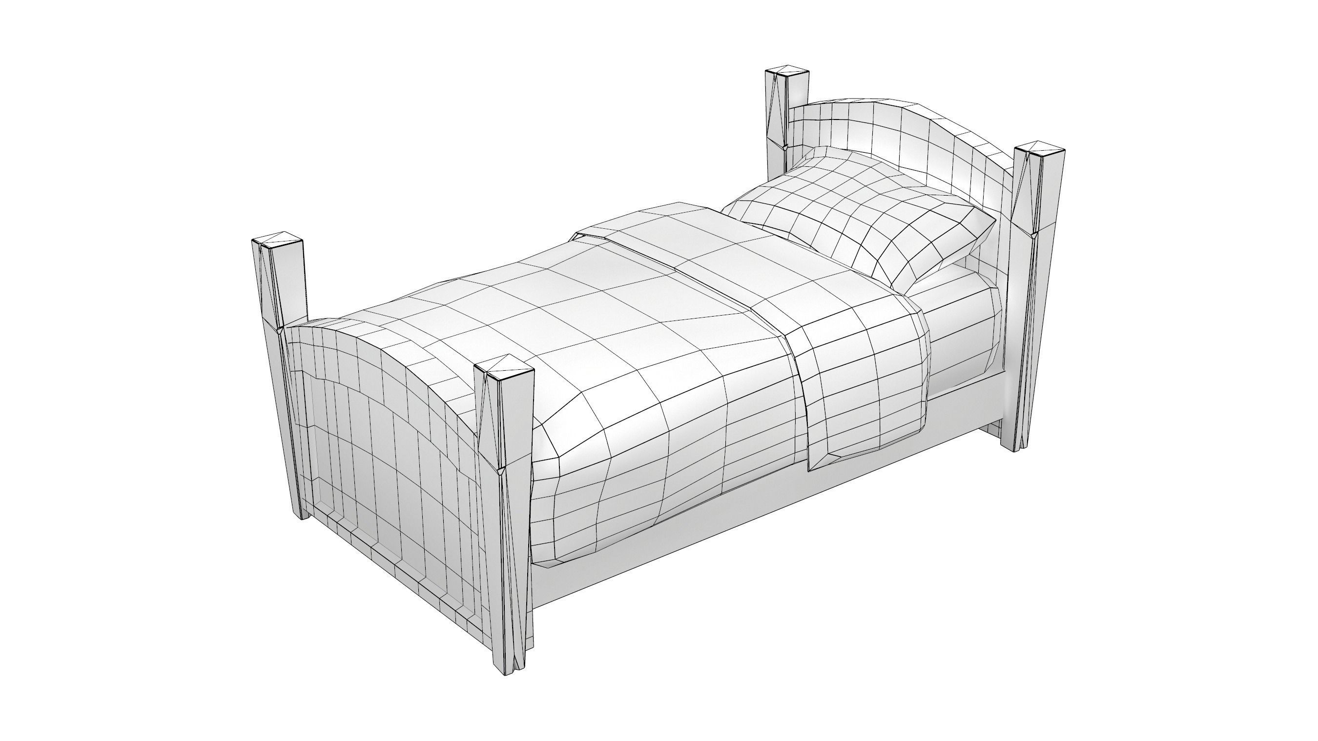 Stylized Single Bed Low-poly 3D model_2