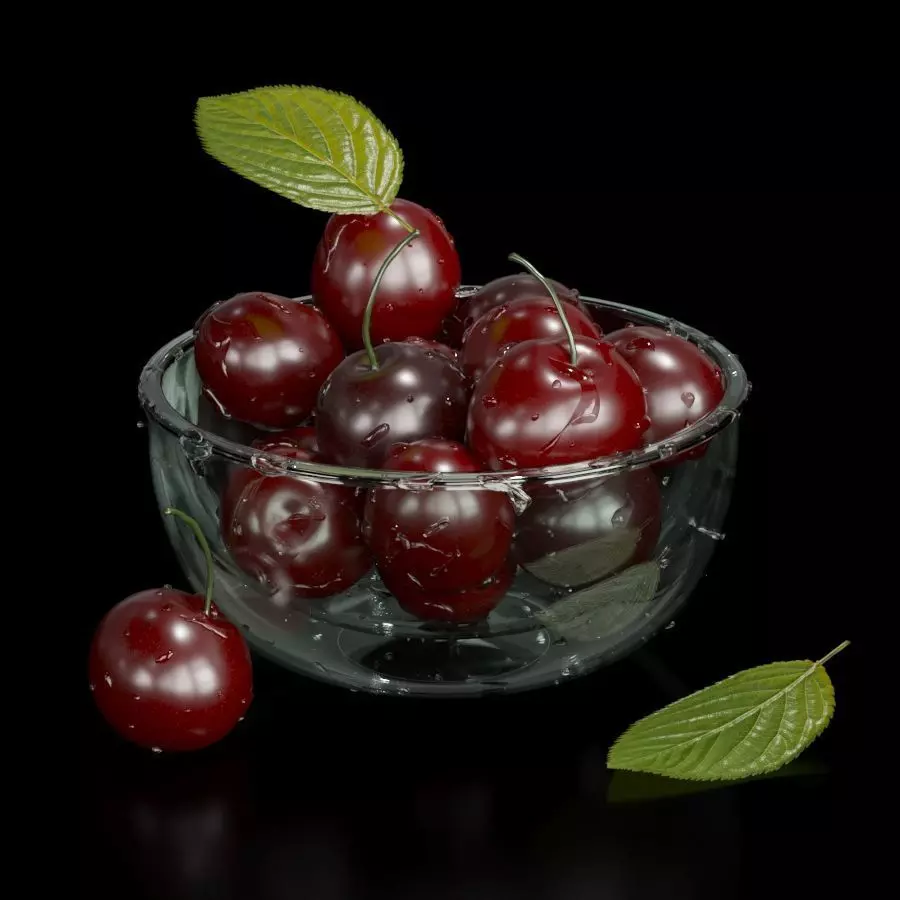 Cherries with water drops 3D model