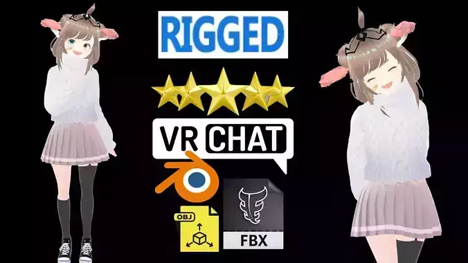 cute anime girl character - Yoshiko Low-poly 3D model cute anime girl character - Yoshiko Low-poly 3D model