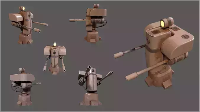 Stylized Gun Turret Equipped With Searchlight