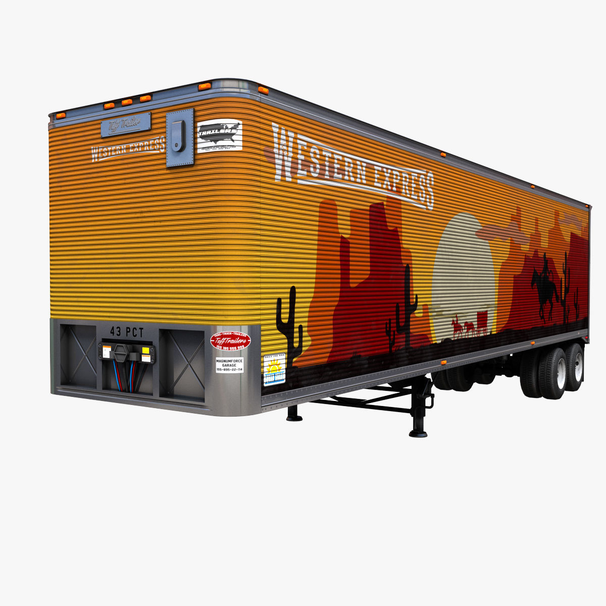Dry van semi trailer Low-poly 3D model_1