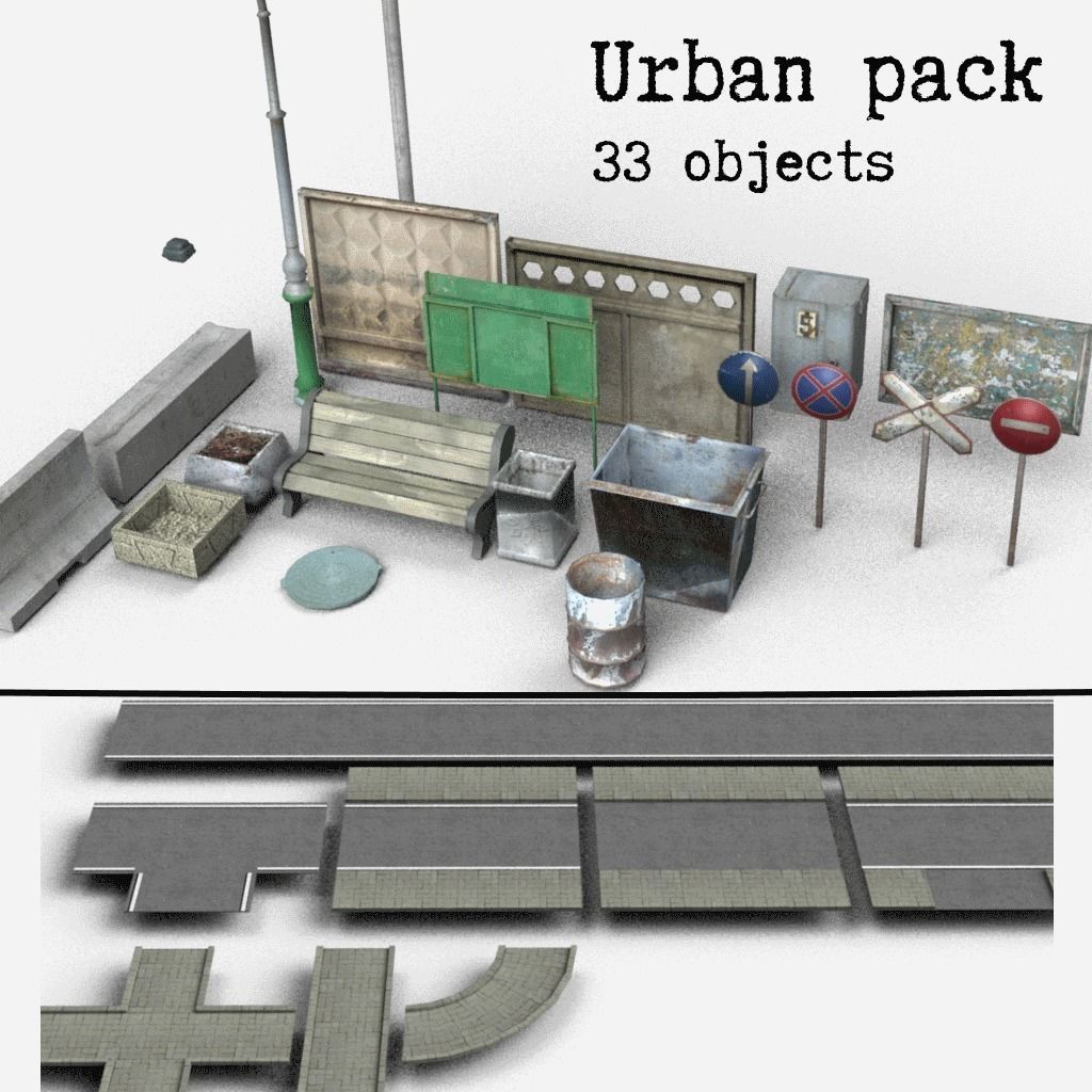 Urban Props low-poly pack Low-poly 3D model_0