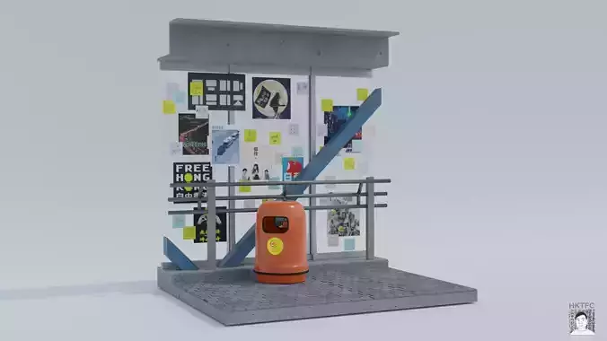 Hong Kong Culture series - Lennon Wall with rubbish bin