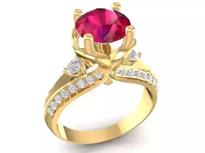 Elegant 3D Round Cut Engagement Ring with Side Stones 1669