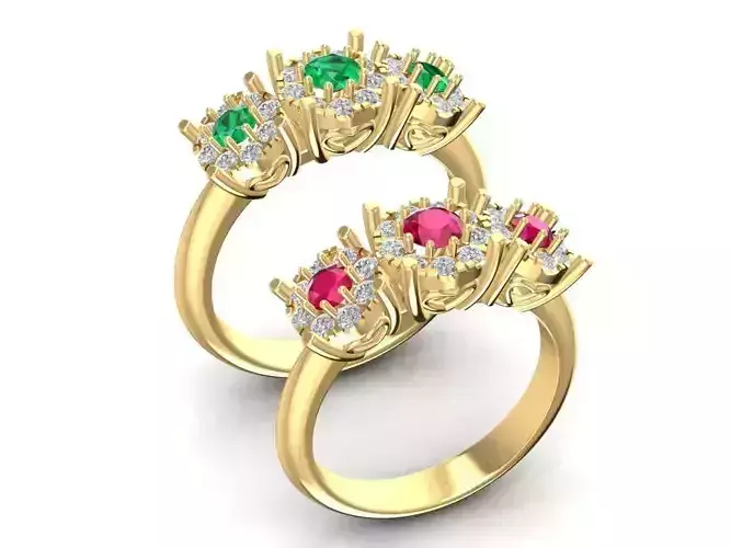 Luxury Crown Gemstone Couple Ring Design 1777 3D print model