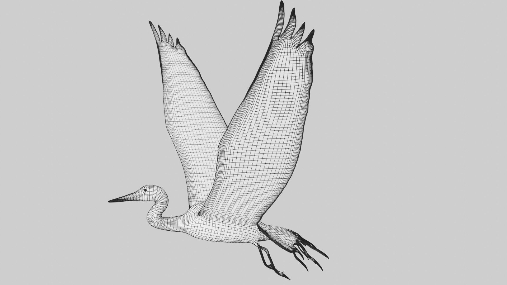 Egret flying in sky Low-poly 3D model_7