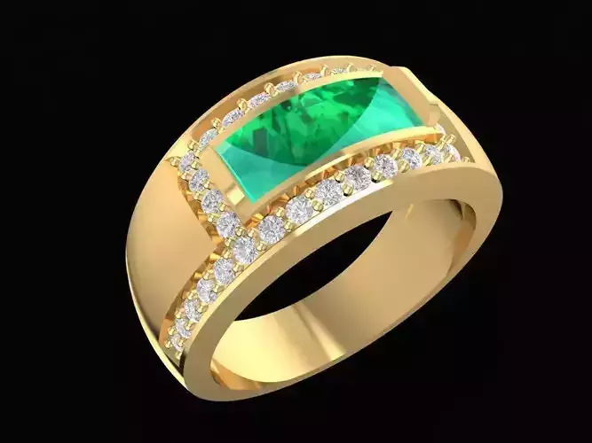 Emerald Cut Gemstone Men Ring with Side Diamonds  1561