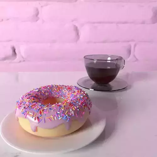Donut on plate with cup of coffee