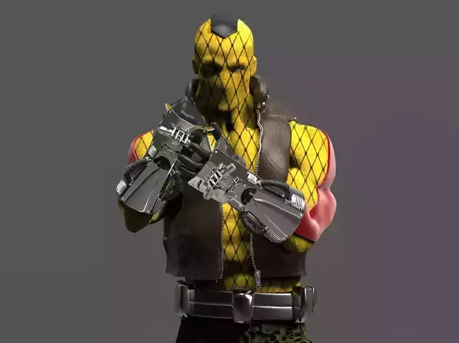 Shocker statue of man holding gun