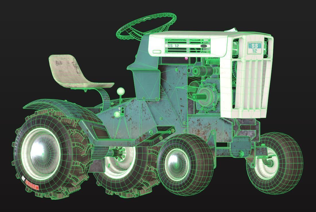 Vintage Lawn Tractor Low-poly 3D model_9
