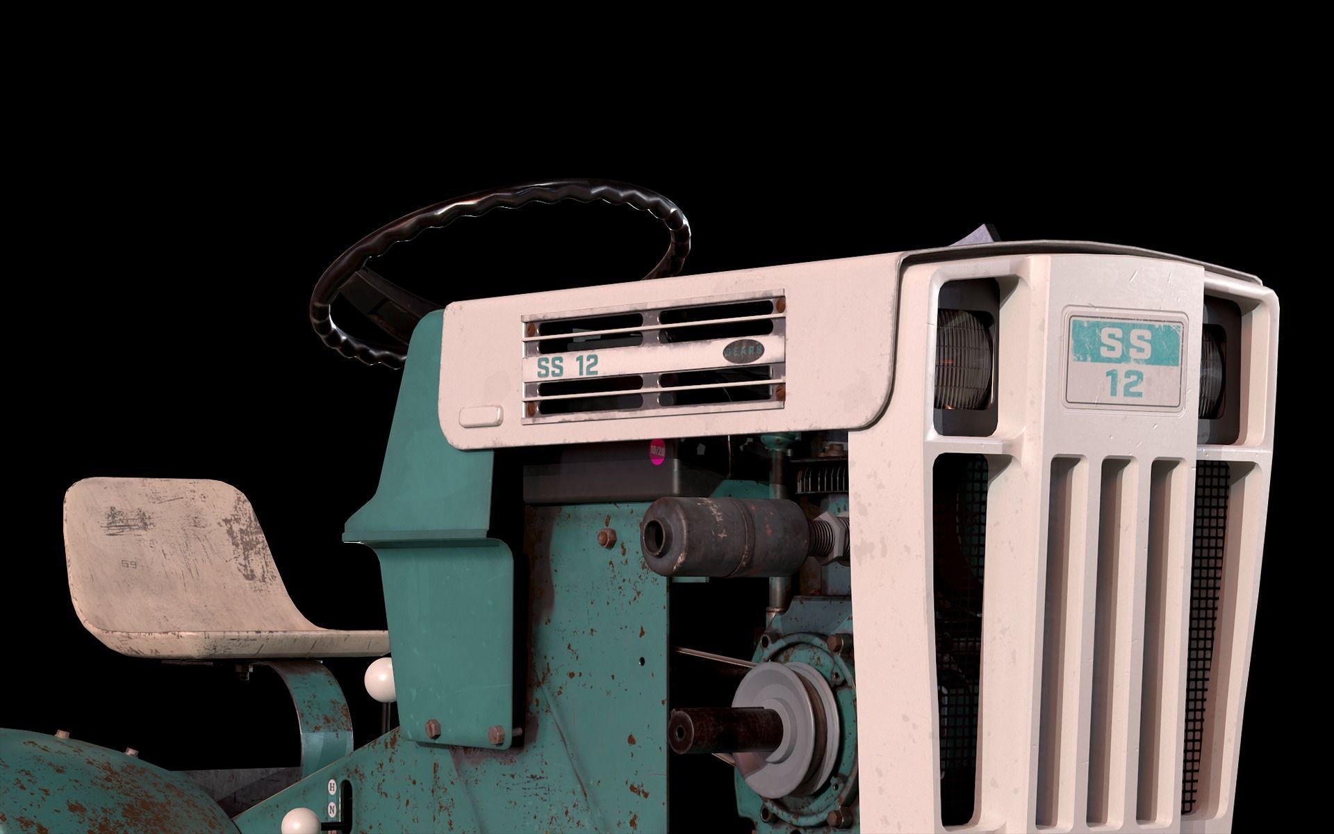 Vintage Lawn Tractor Low-poly 3D model_6