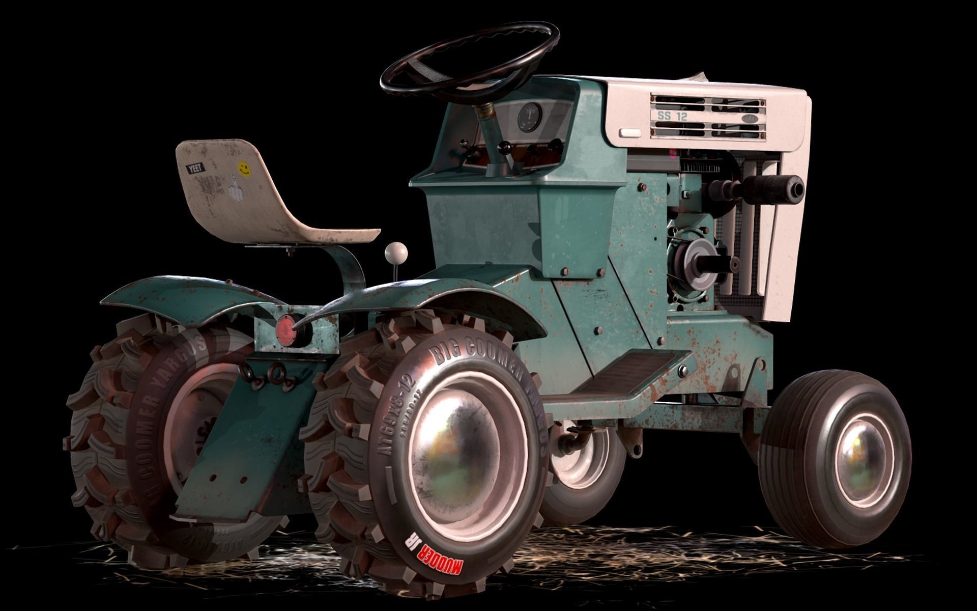 Vintage Lawn Tractor Low-poly 3D model_4
