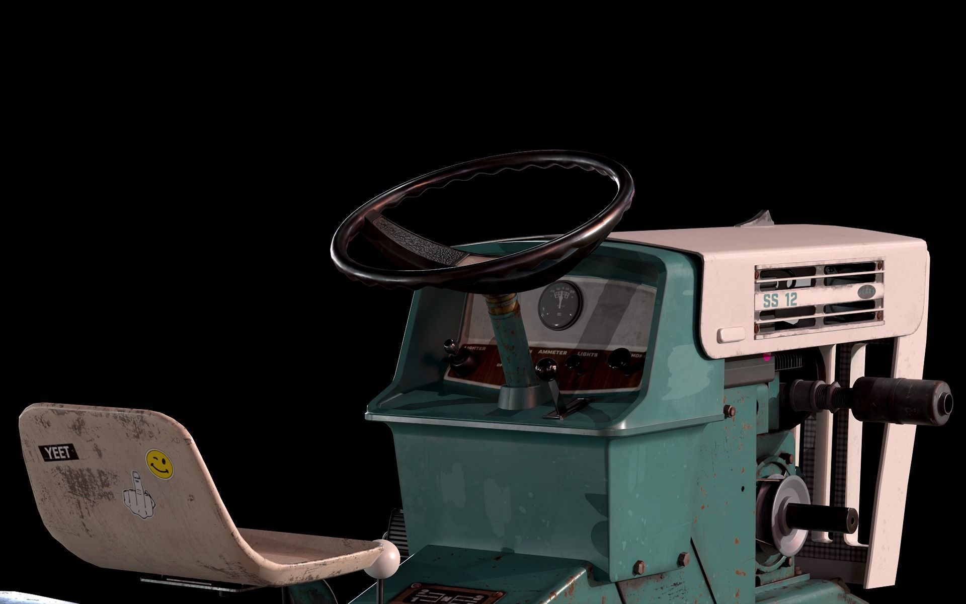 Vintage Lawn Tractor Low-poly 3D model_7