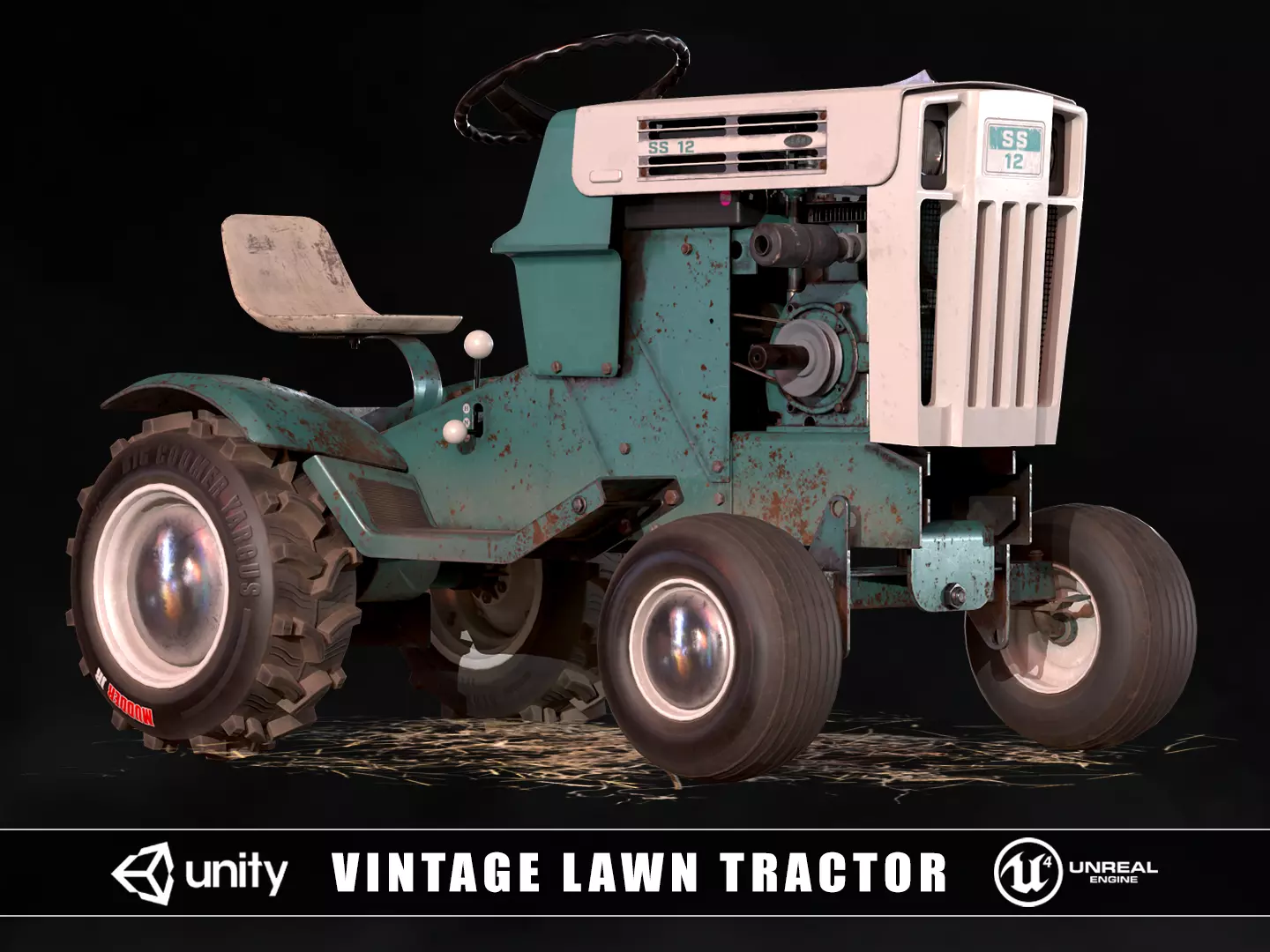 Vintage Lawn Tractor Low-poly 3D model_0