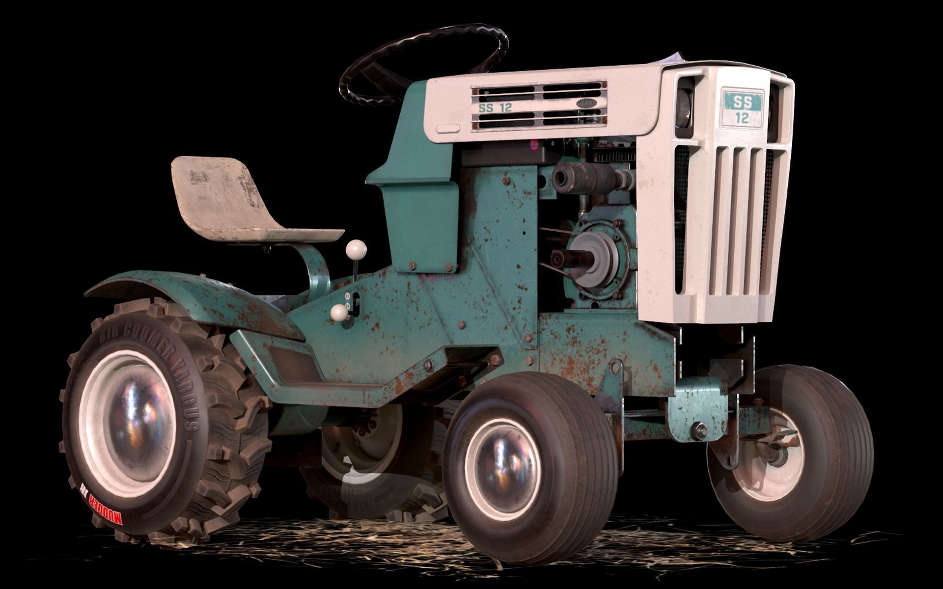 Vintage Lawn Tractor Low-poly 3D model_3