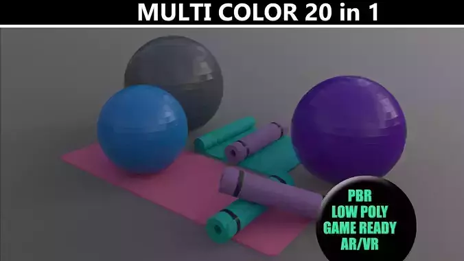 PBR Yoga Ball and Mat - Multi color Pack 3D Model Collection
