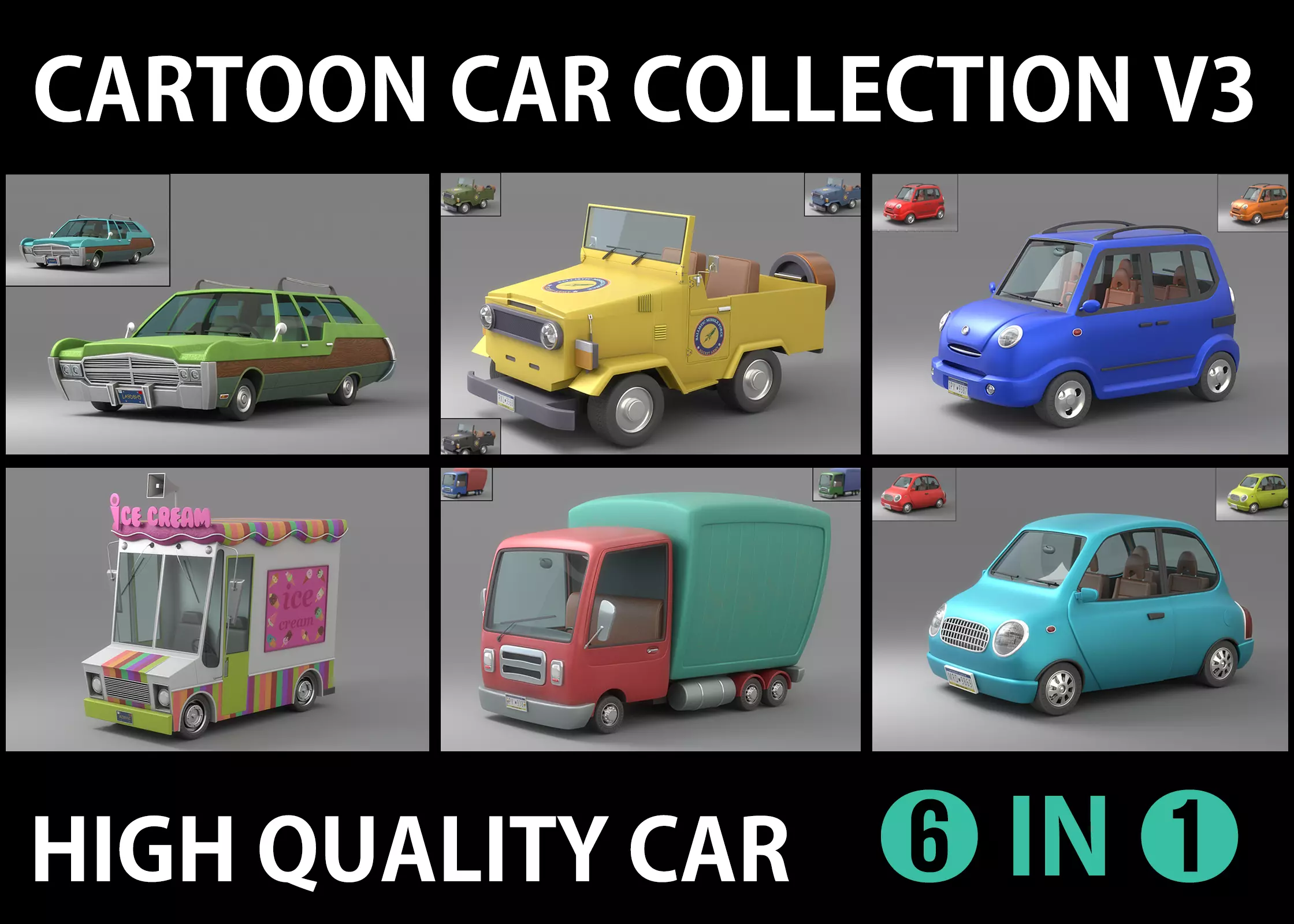 Cartoon Car Collection V3 3D model_0