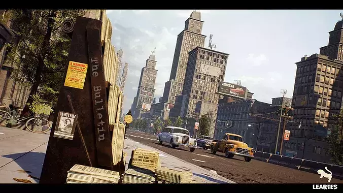 1950s NYC Environment Megapack Modular  Interiors and Characters Low-poly 3D model 4