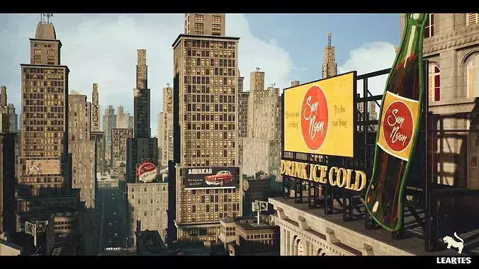 1950s NYC Environment Megapack Modular  Interiors and Characters Low-poly 3D model 7