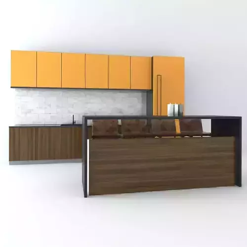 Kitchen 1 with orange cabinets and counter tops