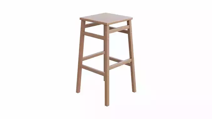 Square Wooden Stool Low-poly 3D model