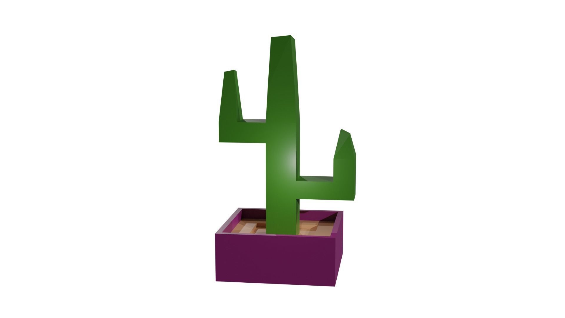 Low Poly Cactus in a pot Low-poly 3D model_3