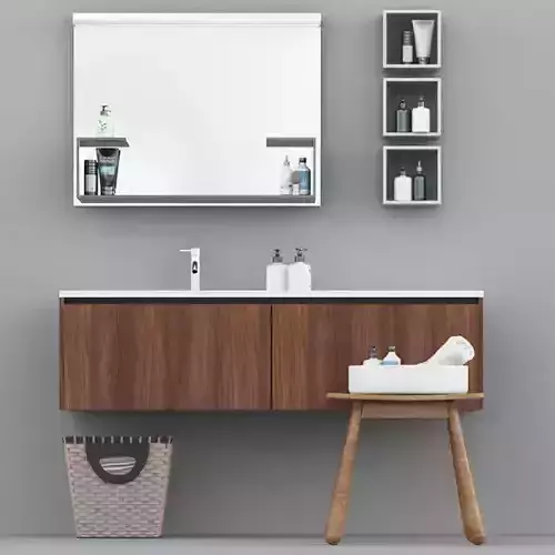 Bathroom 2 with wooden vanity and mirror