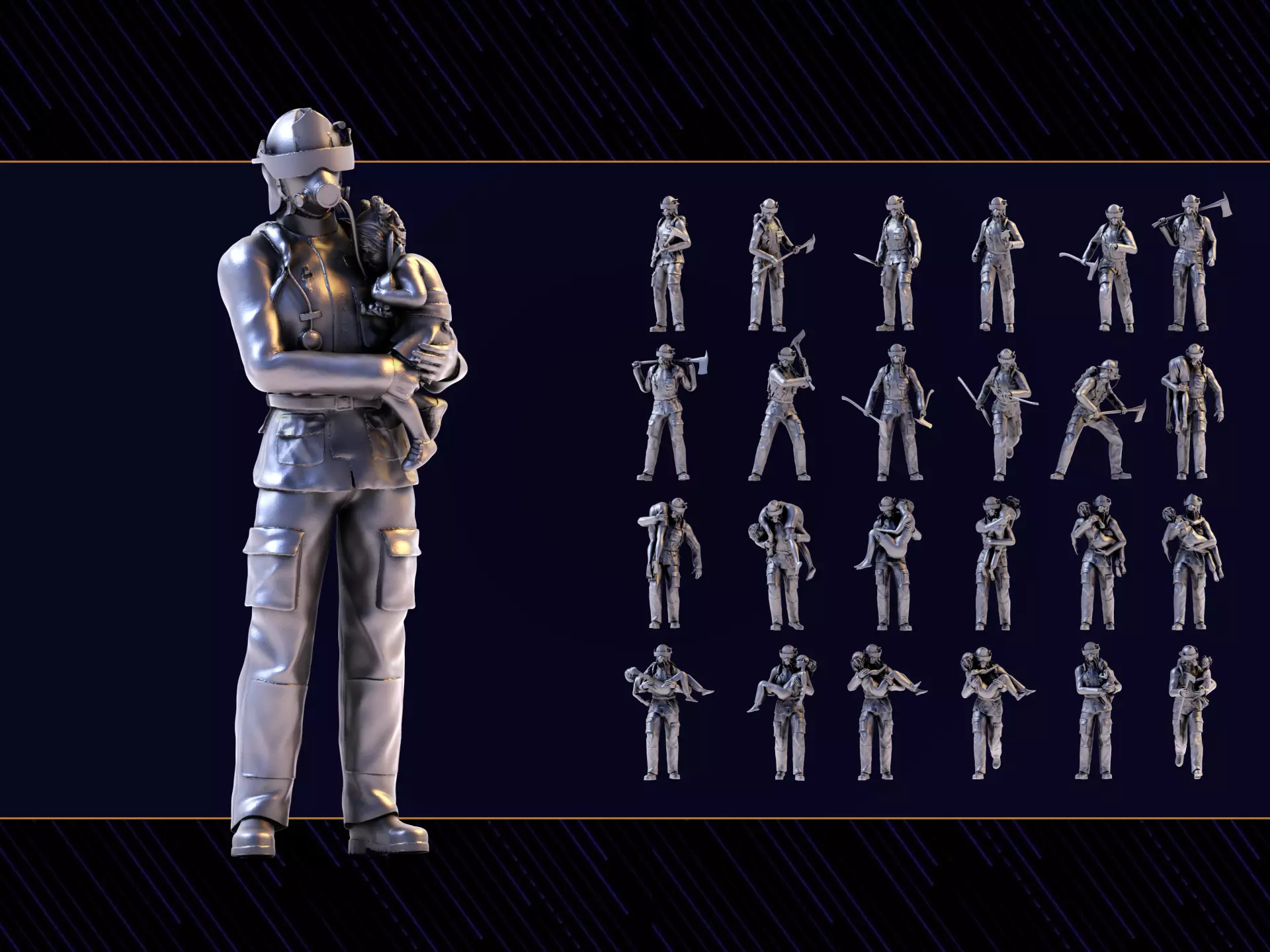 Fireman figures Set 01 3D print model