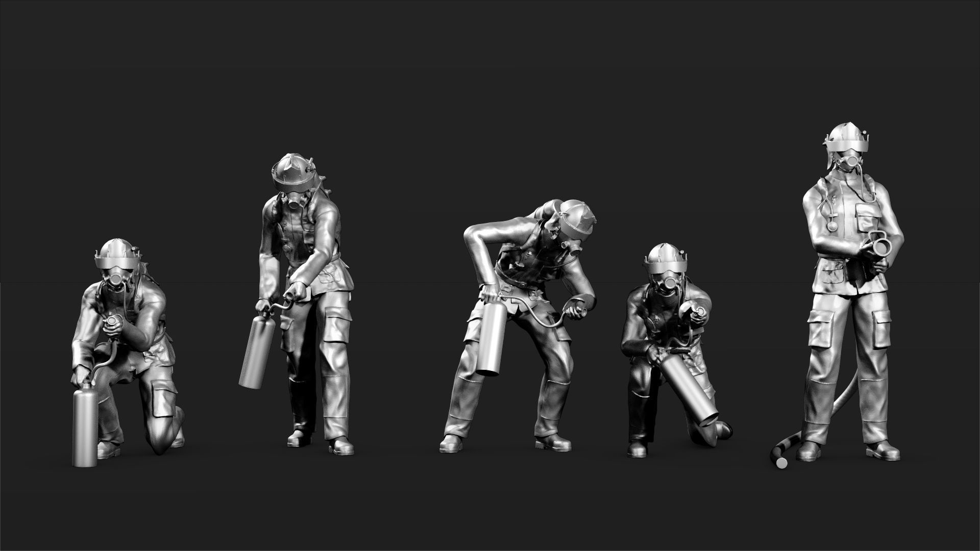 Fireman figures Set 02 3D print model_4