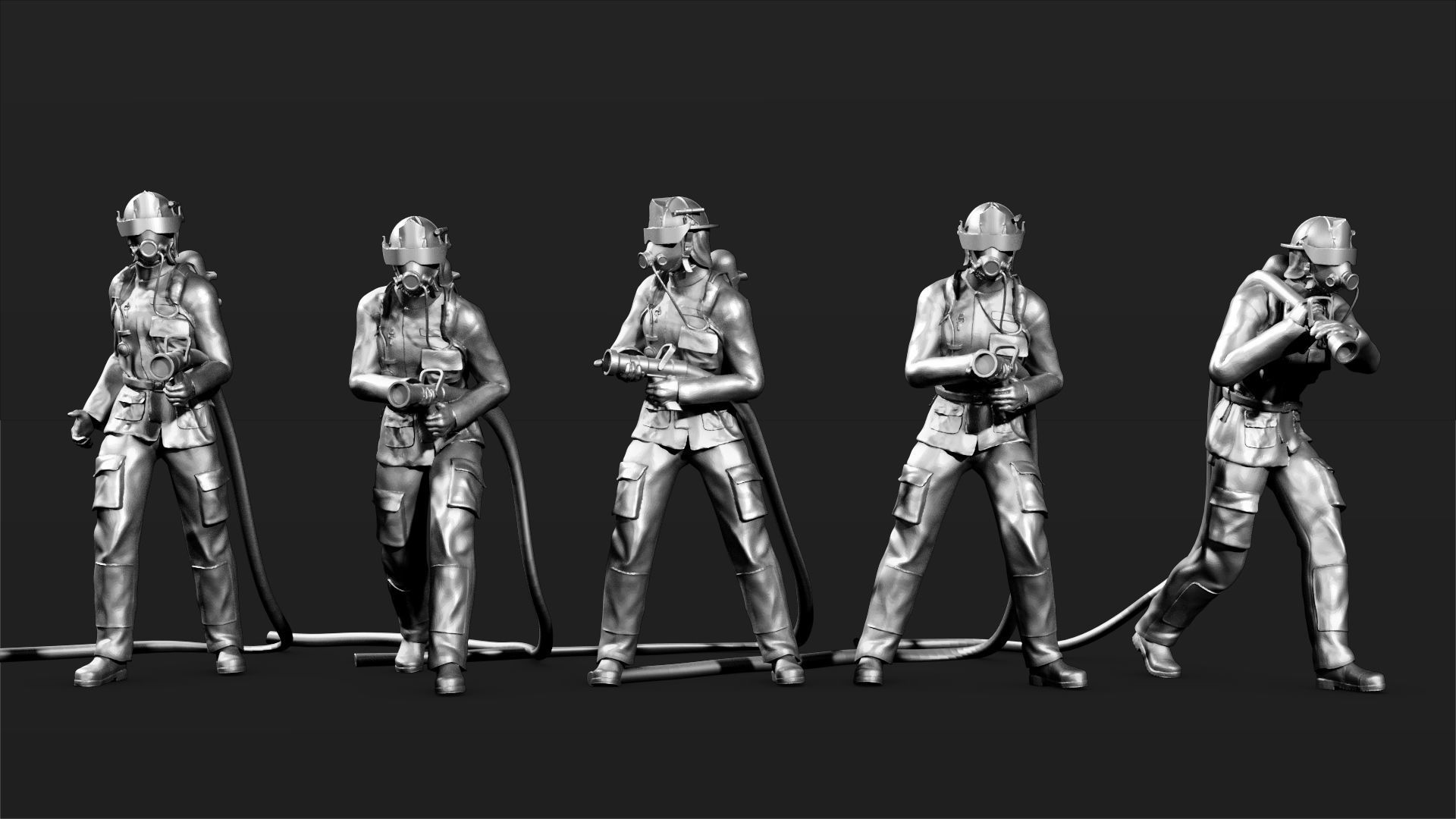 Fireman figures Set 02 3D print model_6