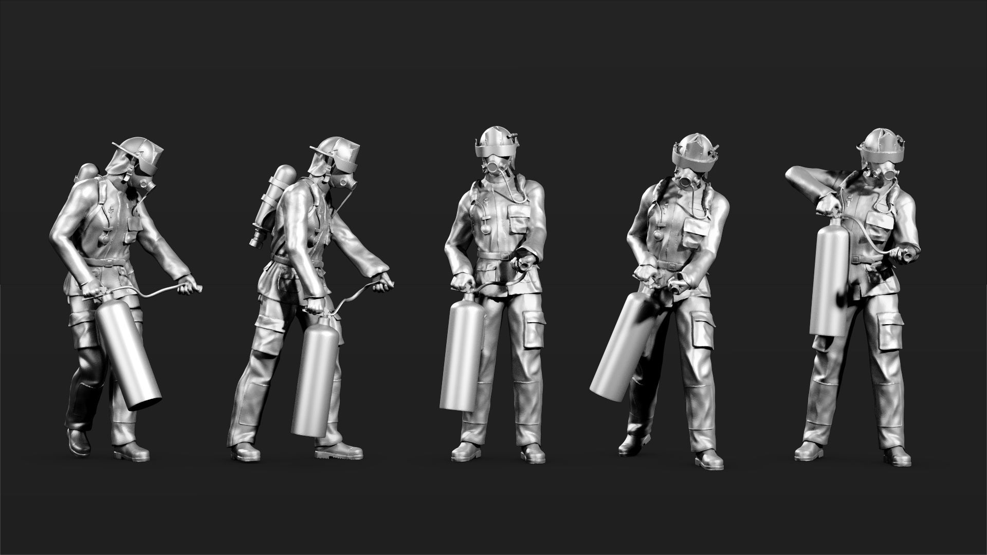Fireman figures Set 02 3D print model_2