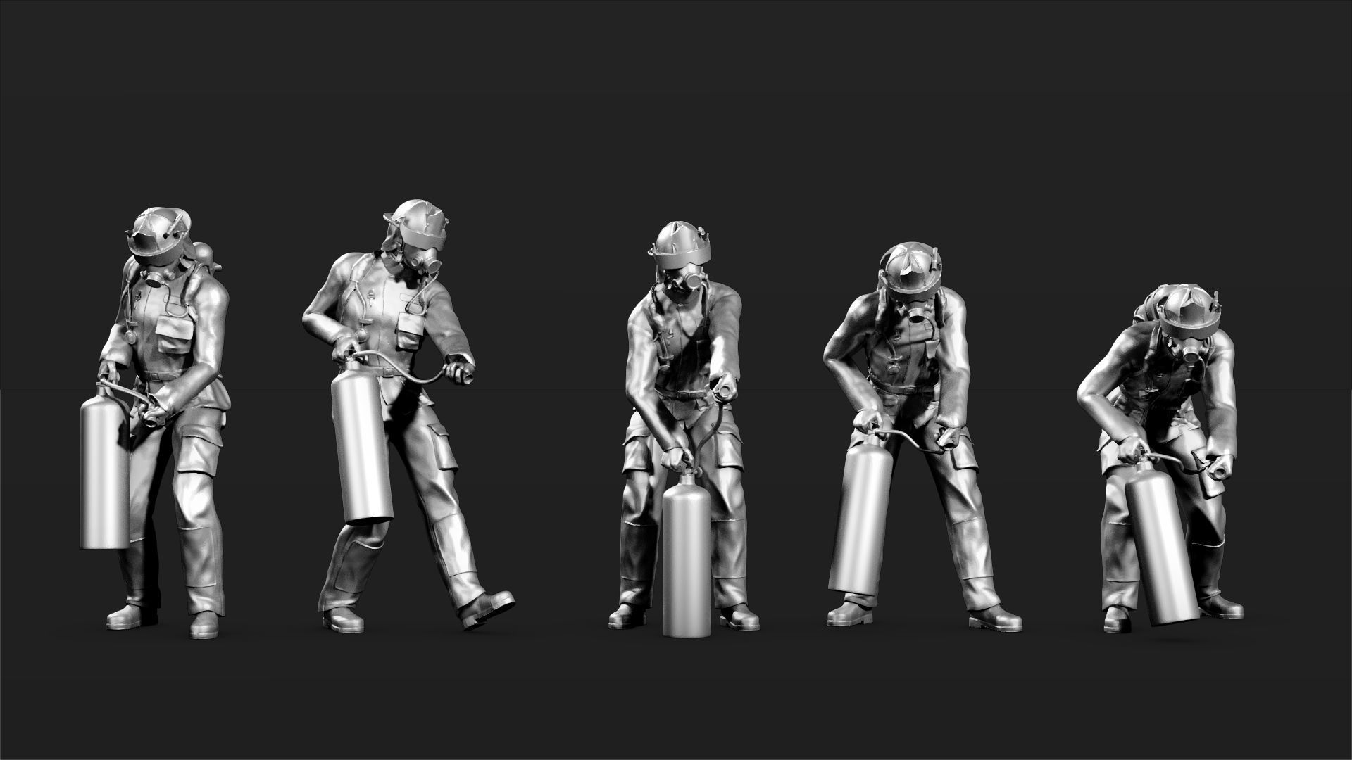 Fireman figures Set 02 3D print model_3