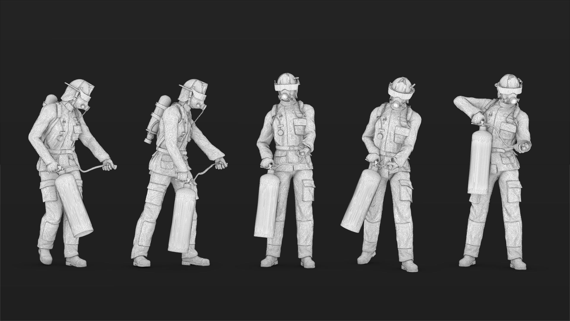 Fireman figures Set 02 3D print model_10