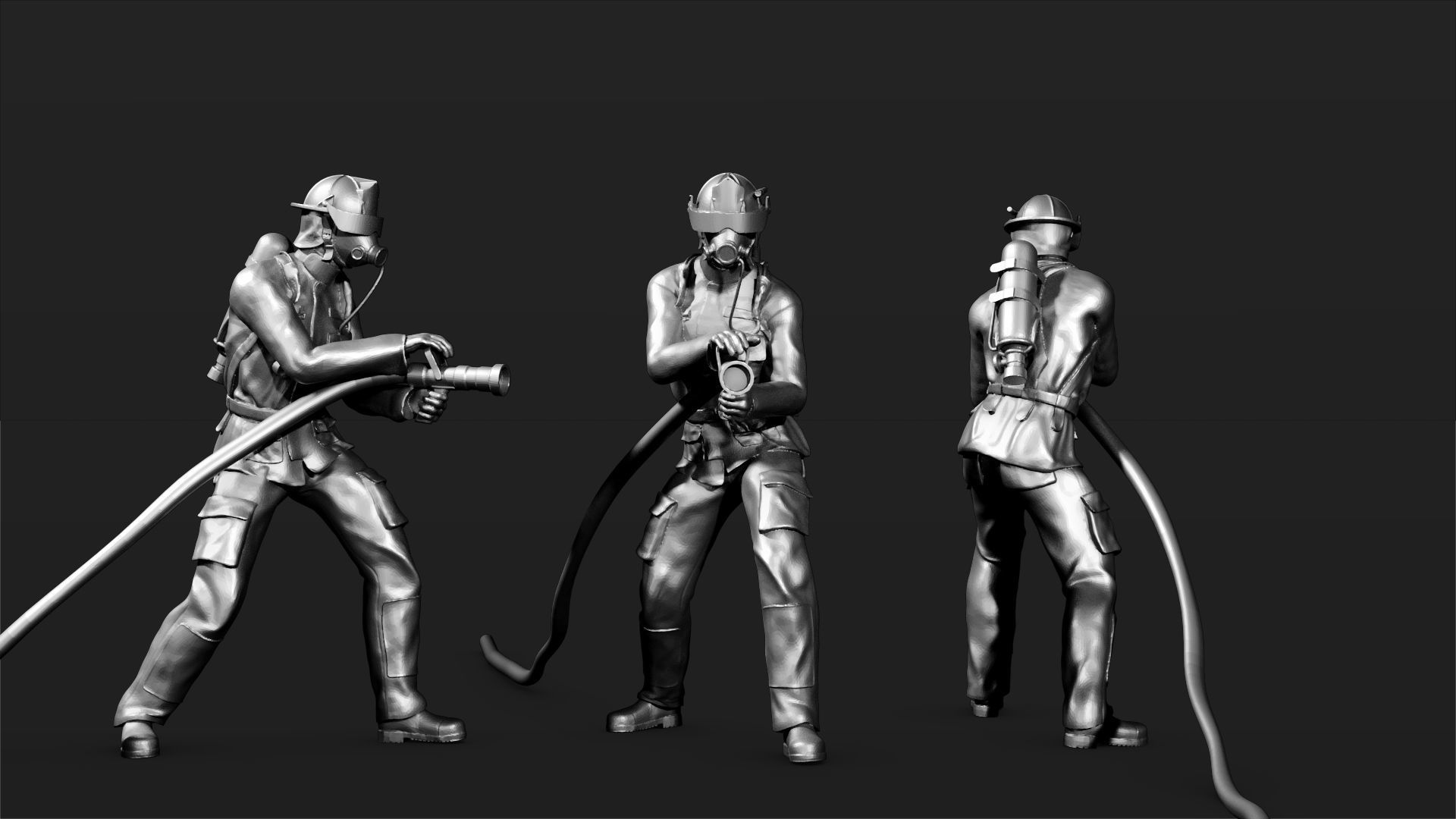 Fireman figures Set 02 3D print model_1