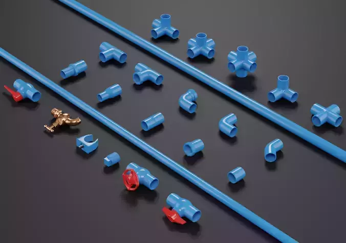 Set of PVC pipe accessories kitbash