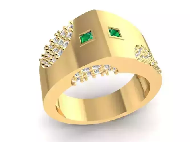 Gold Men Ring with Square Gemstone and Side Accents 1571